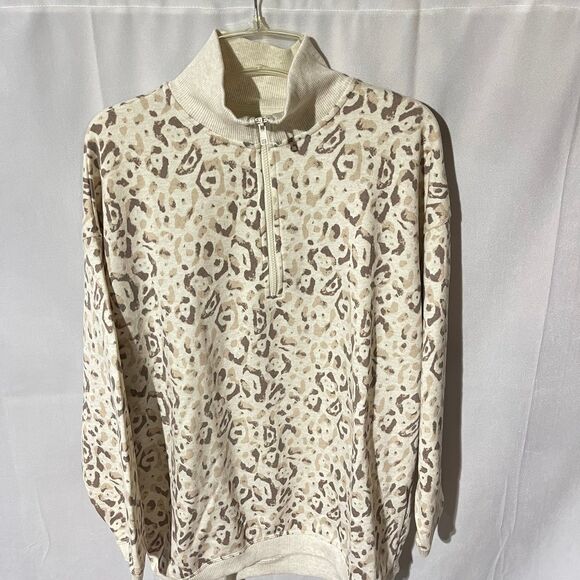 Aerie Small Oversized Animal Print Leopard Cream Brown Collared Sweater‎ V Neck - Picture 9 of 10